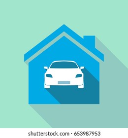 Illustration of a long shadow flat design house with a car