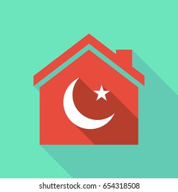 Illustration of a long shadow flat design house with an islam sign