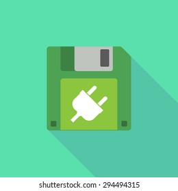 Illustration of a long shadow floppy icon with a plug