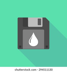 Illustration of a long shadow floppy icon with a fuel drop
