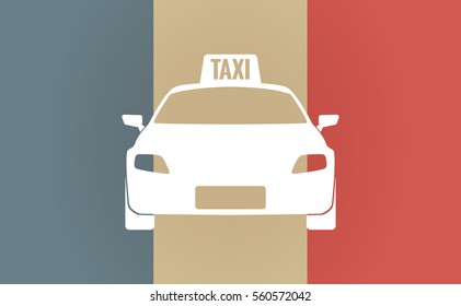 Illustration of a long shadow France flag with  a taxi icon