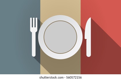 Illustration of a long shadow France flag with  a dish, knife and a fork icon