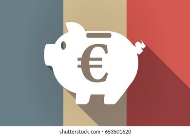 Illustration of a long shadow France flag with  an euro coin in a piggy bank moneybox