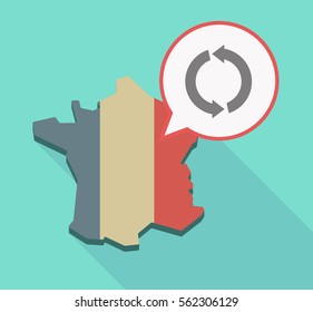Illustration of a long shadow France map and its flag with a comic balloon and a round recycle sign