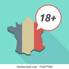 Illustration of a long shadow France map with a comic balloon and    the text 18+