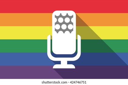 Illustration of a long shadow gay pride flag with  a microphone sign