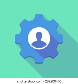 Illustration of a long shadow gear icon with a male avatar