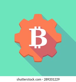 Illustration of a long shadow gear icon with a bitcoin sign