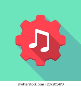 Illustration of a long shadow gear icon with a note music