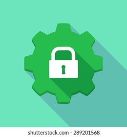 Illustration of a long shadow gear icon with a lock pad