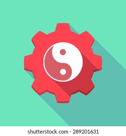 Illustration of a long shadow gear icon with a ying yang