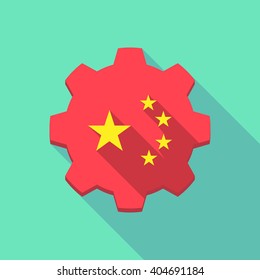 Ilustração de um ícone de engrenagem de sombra longa com   símbolo da bandeira da china de cinco estrelas