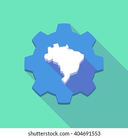 Illustration of a long shadow gear icon with   a map of Brazil