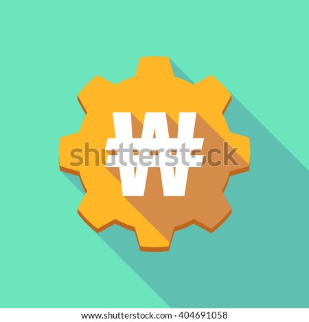Illustration of a long shadow gear icon with  a won currency sign