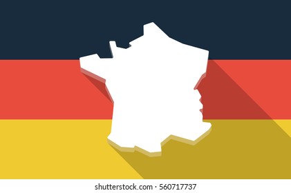 Illustration of a long shadow Germany flag with  the map of France