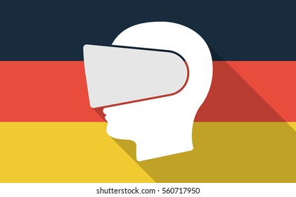 Illustration of a long shadow Germany flag with  a male head wearing a virtual reality headset