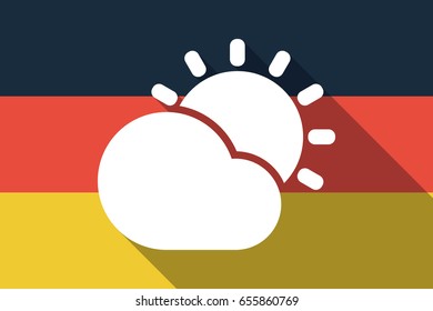 Illustration of a long shadow Germany flag with  the Sun shining behind a cloud