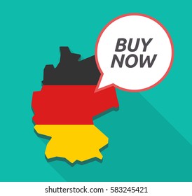 Illustration of a long shadow Germany map, its flag and a comic balloon with    the text BUY NOW