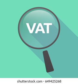 Illustration of a long shadow glass magnifier with  the value added tax acronym VAT