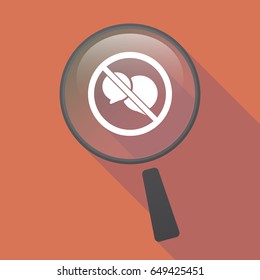 Illustration of a long shadow glass magnifier with  two comic balloons  in a not allowed signal 