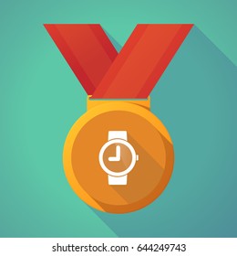 Illustration of a long shadow gold award medal with a wrist watch