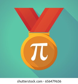 Illustration of a long shadow gold award medal with the number pi symbol