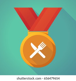 Illustration of a long shadow gold award medal with a knife and a fork