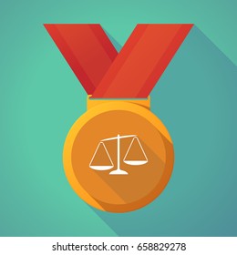 Illustration of a long shadow gold award medal with  an unbalanced weight scale
