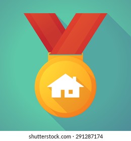 Illustration of a long shadow gold medal with a house
