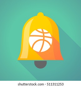 Illustration of a long shadow gold metal bell icon with  a basketball ball