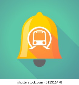 Illustration of a long shadow gold metal bell icon with  a subway train icon
