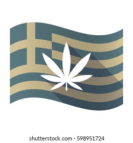 Illustration of a long shadow Greece waving flag with a marijuana leaf
