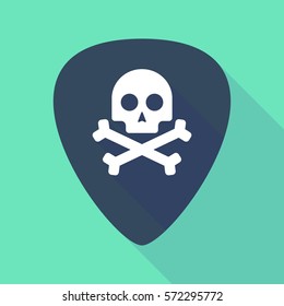 Illustration of a long shadow guitar pick with a skull