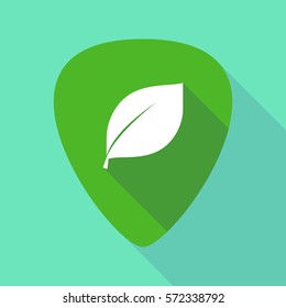 Illustration of a long shadow guitar pick with a leaf