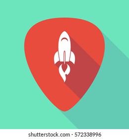 Illustration of a long shadow guitar pick with a rocket