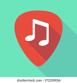 Illustration of a long shadow guitar pick with a note music