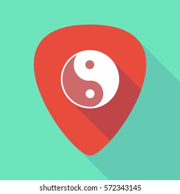 Illustration of a long shadow guitar pick with a ying yang