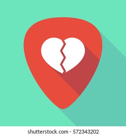 Illustration of a long shadow guitar pick with a broken heart