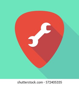 Illustration of a long shadow guitar pick with a wrench