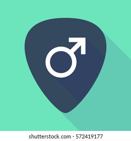 Illustration of a long shadow guitar pick with a male sign
