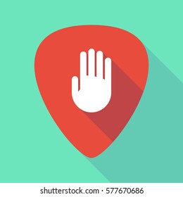 Illustration of a long shadow guitar pick with a hand