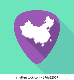 Illustration of a long shadow guitar pick with  a map of China