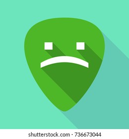 Illustration of a long shadow guitar pick with a sad text face