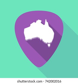 Illustration of a long shadow guitar pick with  a map of Australia