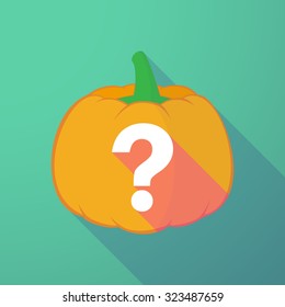 Illustration of a long shadow halloween pumpkin with a question sign
