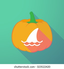 Illustration of a long shadow halloween pumpkin with a shark fin