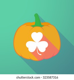 Illustration of a long shadow halloween pumpkin with a clover