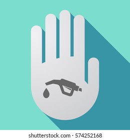 Illustration of a long shadow hand with  a gas hose icon