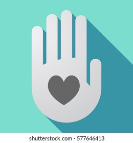 Illustration of a long shadow hand with  the heart poker playing card sign