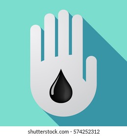 Illustration of a long shadow hand with  an oil drop icon